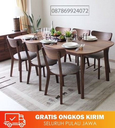 Meja makan 6 kursi retro klasik skandinavia minimalis kayu jati solid